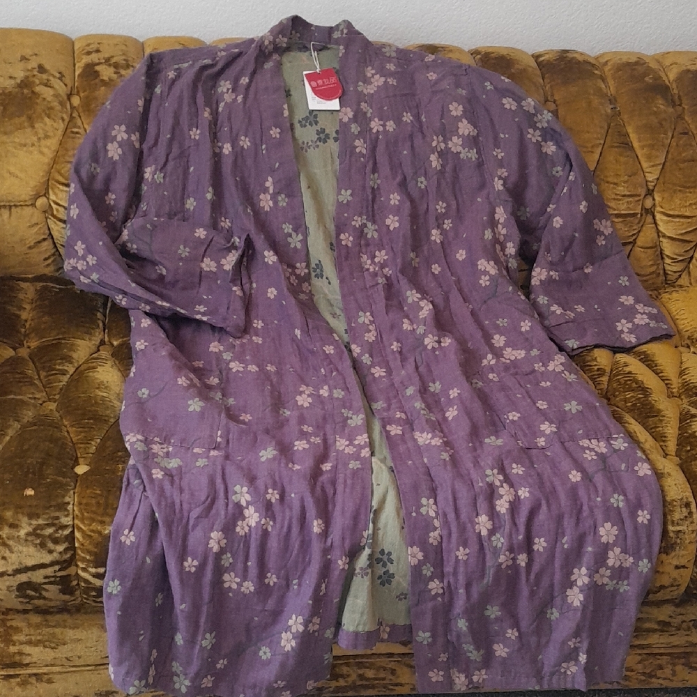 Women's Lavender Floral Kimono Robe 100% Cotton